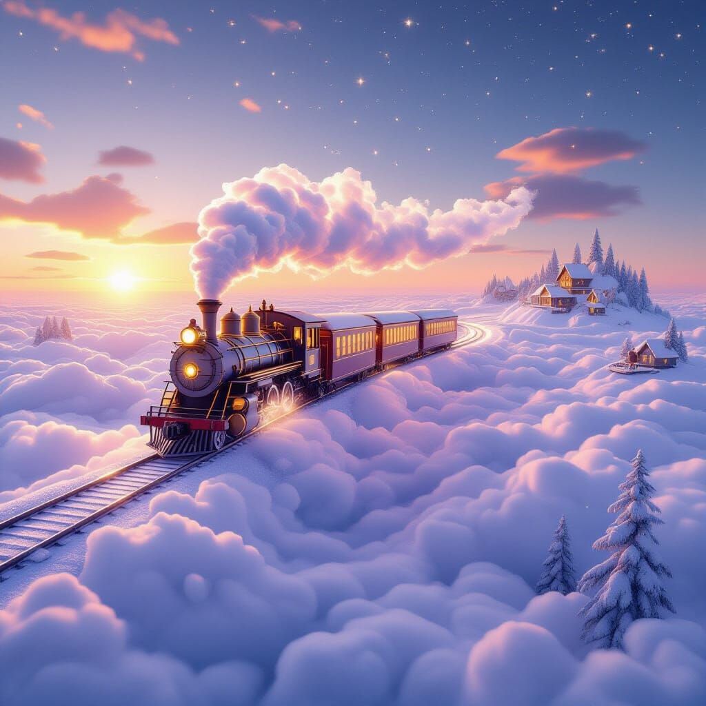 Celestial Cloud Train in Sunset Sky