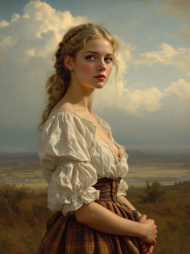 Romantic Realism Pin Up with Teal Hair at Golden Hour