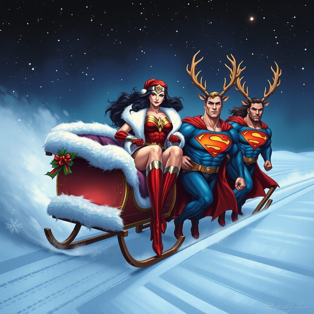 Wonder Woman Leads Futuristic Reindeer-Powered Sleigh Throug...