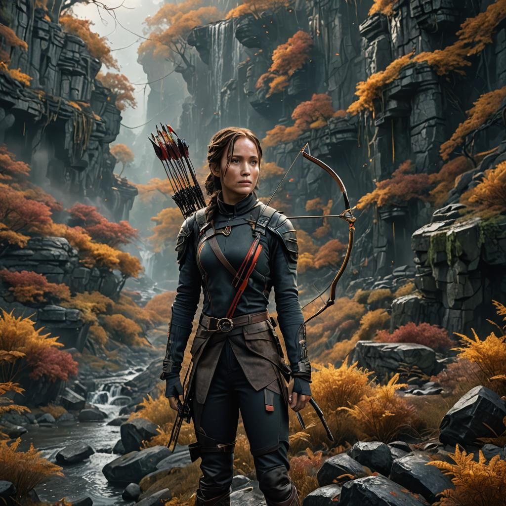 Detailed Matte Painting of Katniss in Deep Color