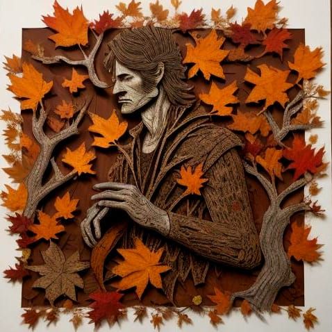 Bark Man Tapping Maple Tree: Paper Collage