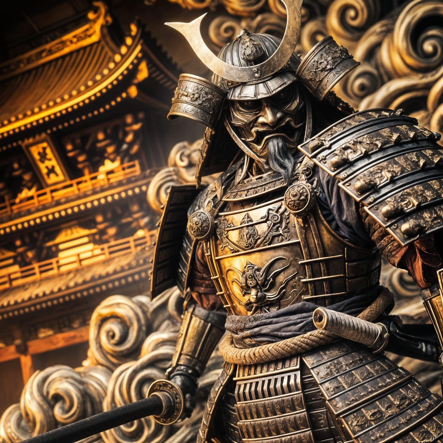 Detailed Samurai Warrior in Golden Light