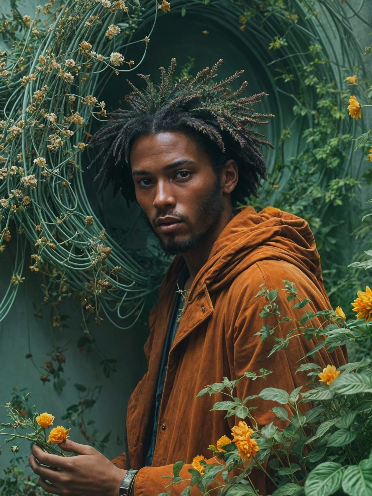 Flower Man in Vibrant Magical Realism