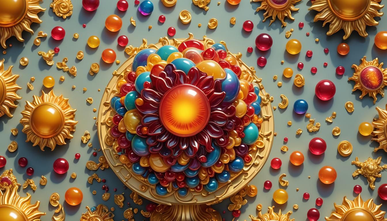 Surreal Candy Landscape with Hyperrealistic Jelly Sculpture