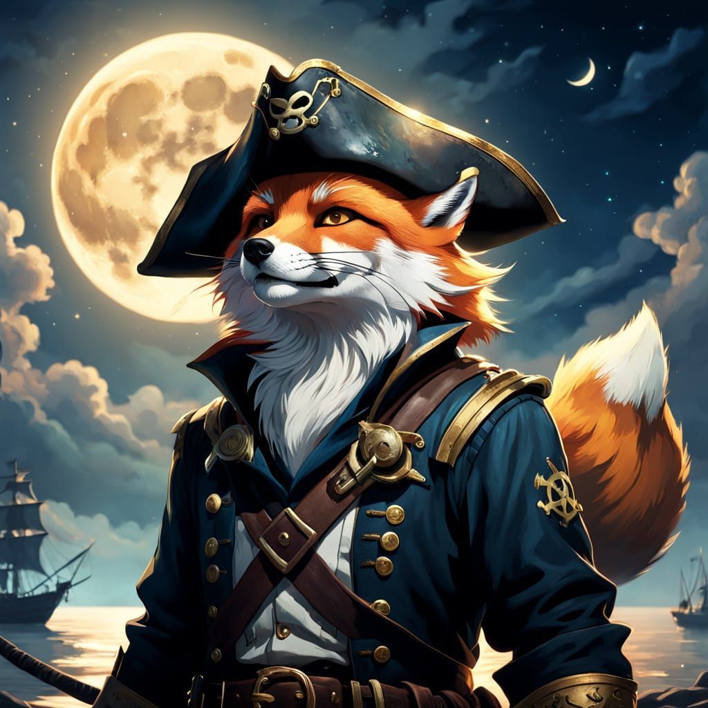 Fox Pirate Under the Moon as Digital Art