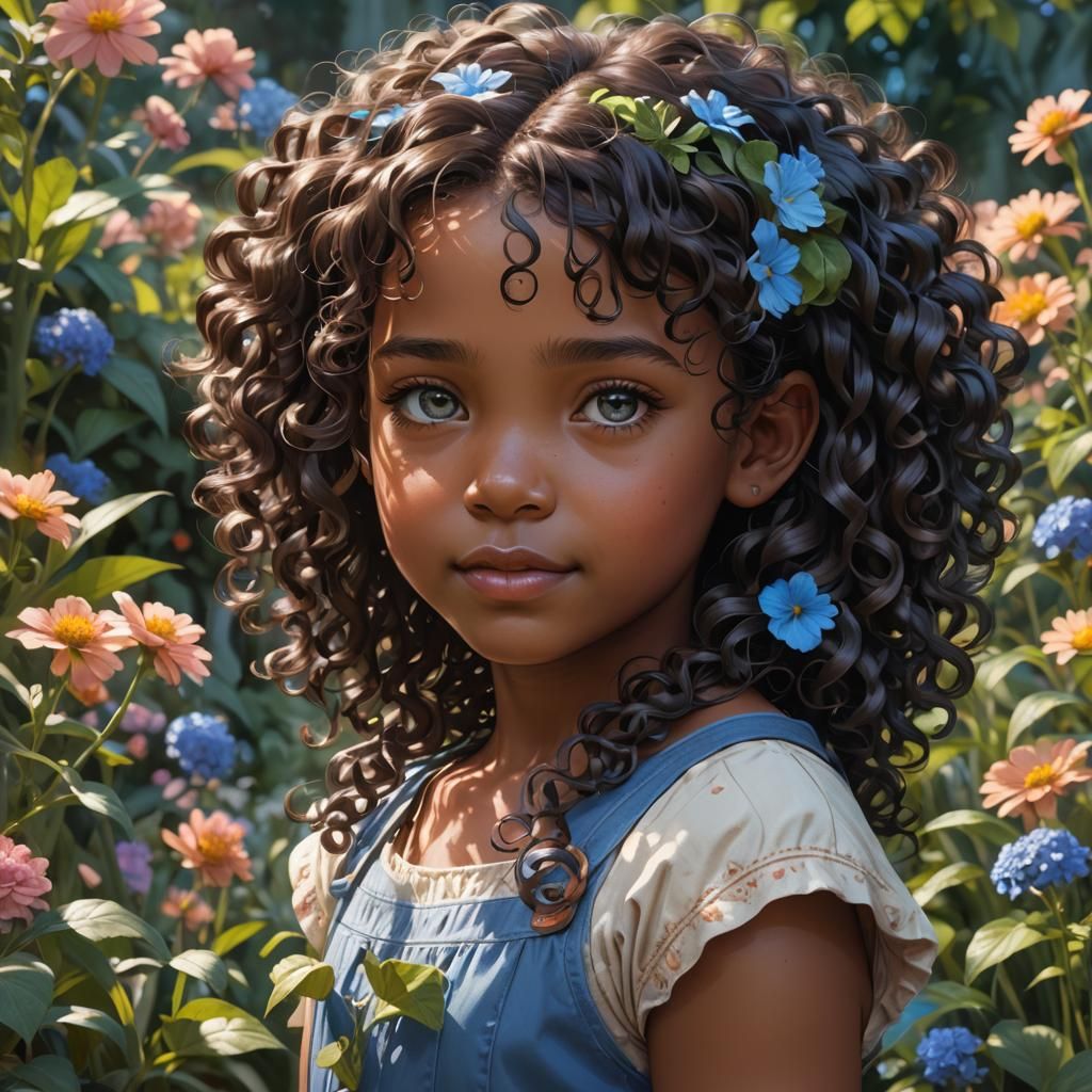 Cute Girl Portrait in Garden, Hyperdetailed Concept Art