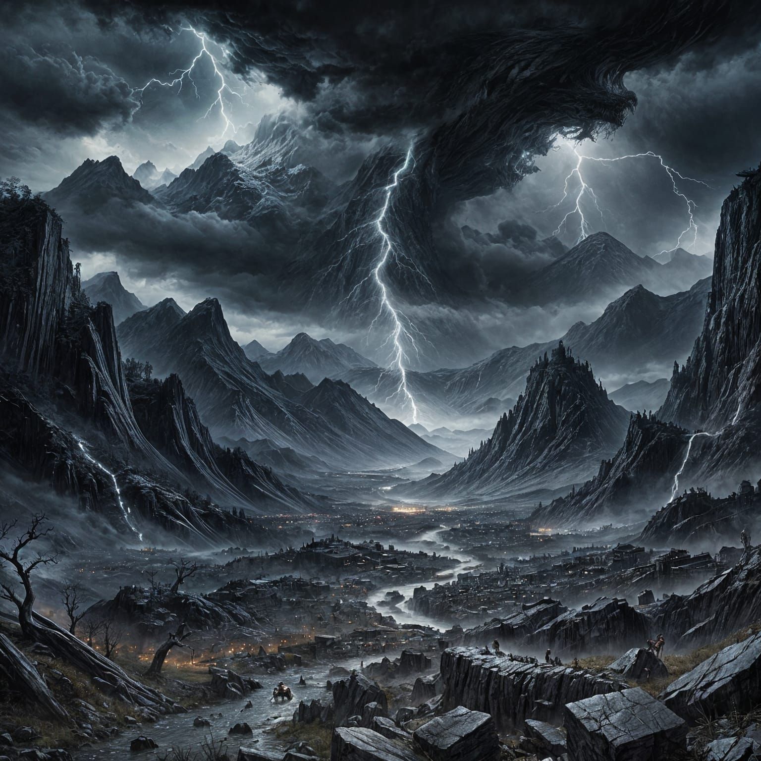 Jormungandr in Mountain Storm, Horror Art