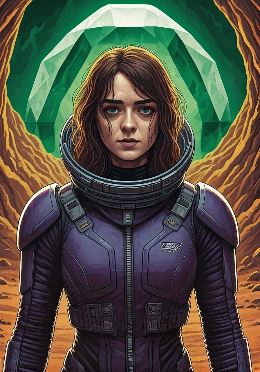 Dark Purple Spacesuit, Majestic Emerald in Alien Cave