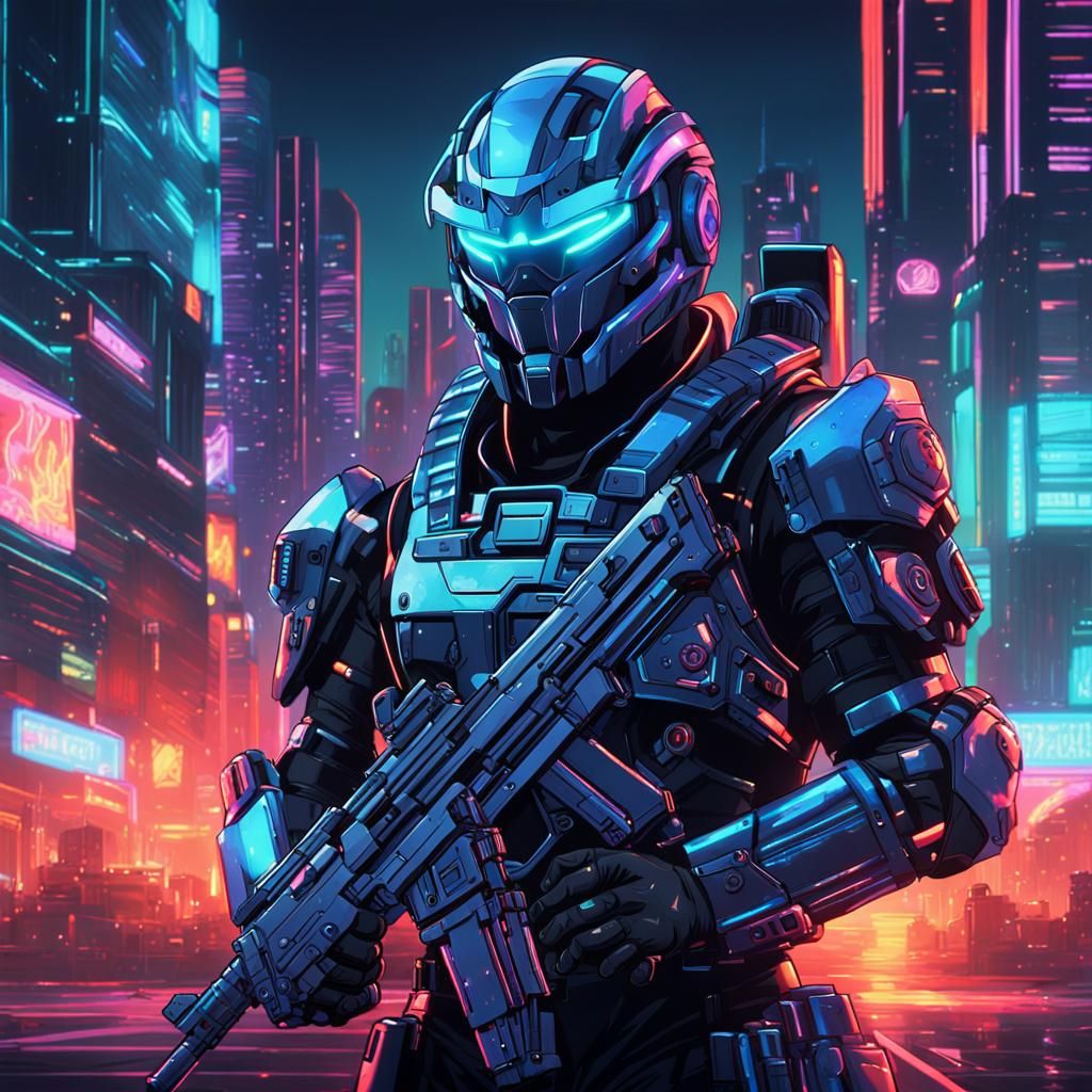 Cyber Warrior in High-Tech Armor: Anime Key Visual