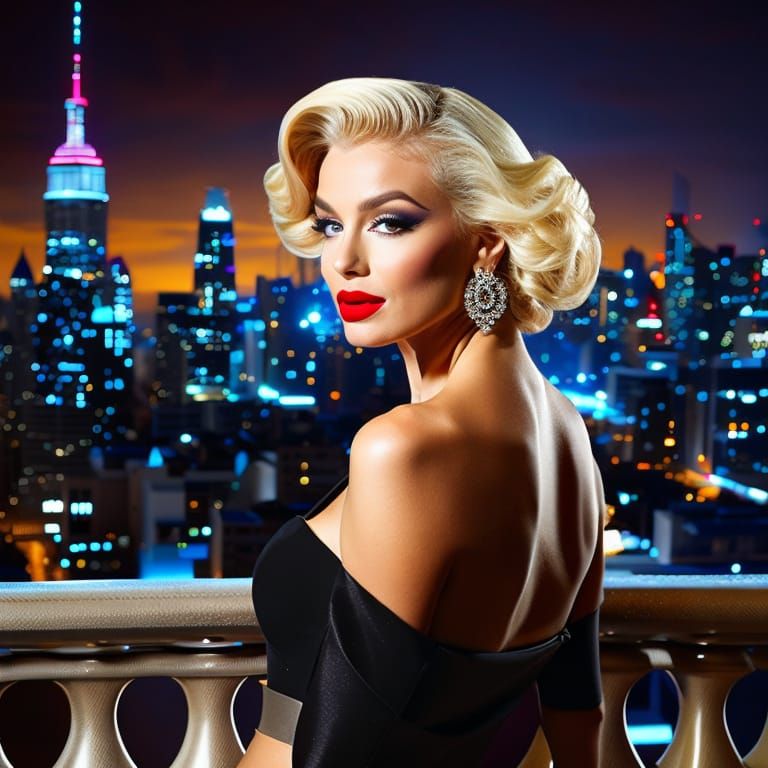 Glamorous Woman in Silk Dress at Night