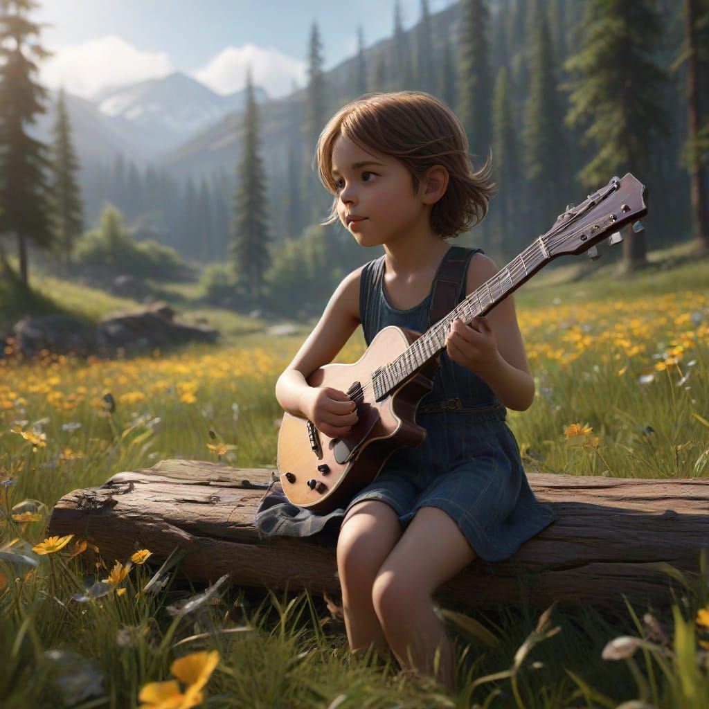 Joyful Child Celebrates Kids Music Day in Fantasy Meadow