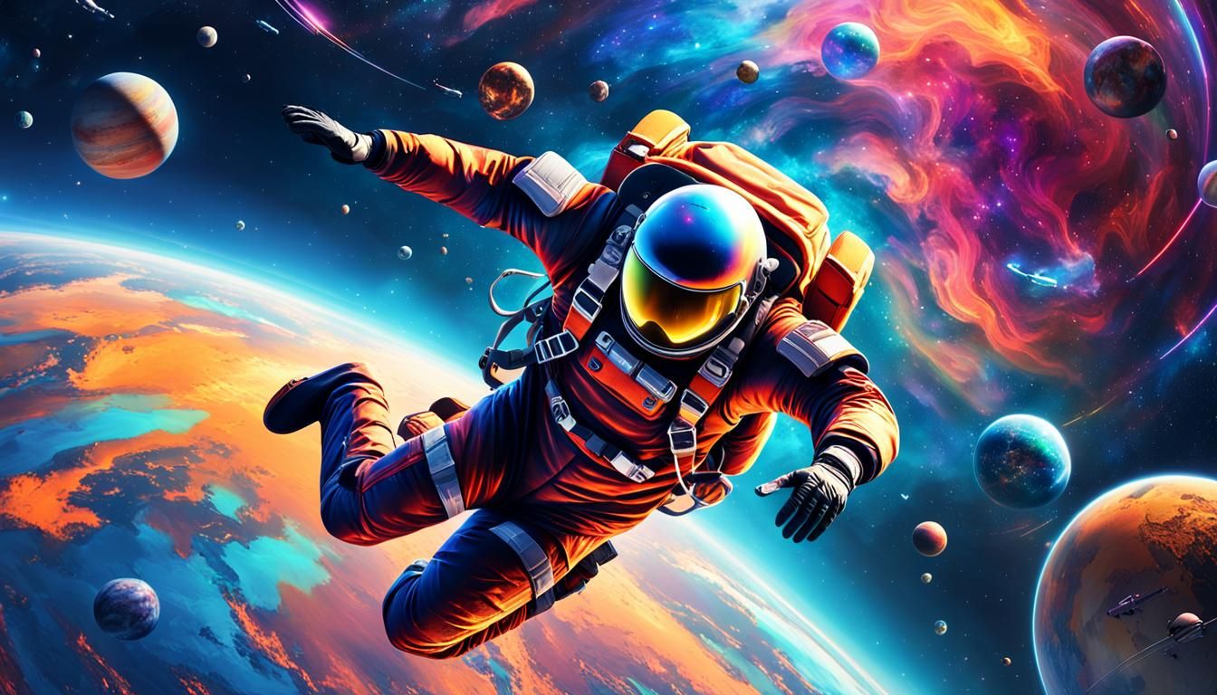 Skydiver's Descent from Space in Dark Fantasy Style