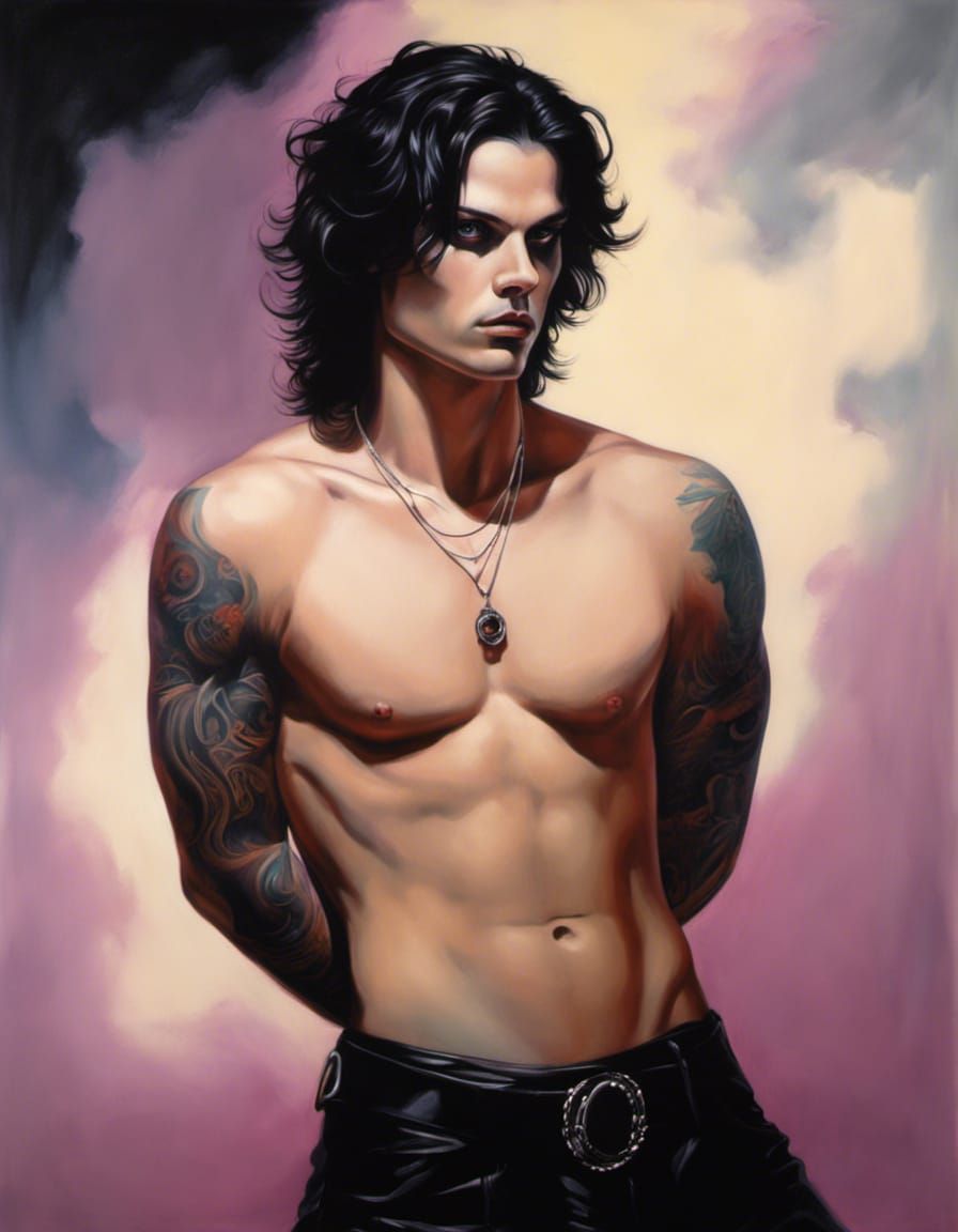 Gothic Emo Portrait with Tattoos in Synthwave Style