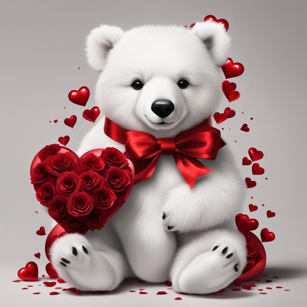Valentine's Bear with Red Heart and Diamonds