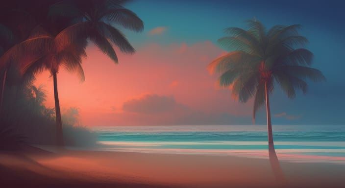 Tropical Beach Matte Painting with Deep Color