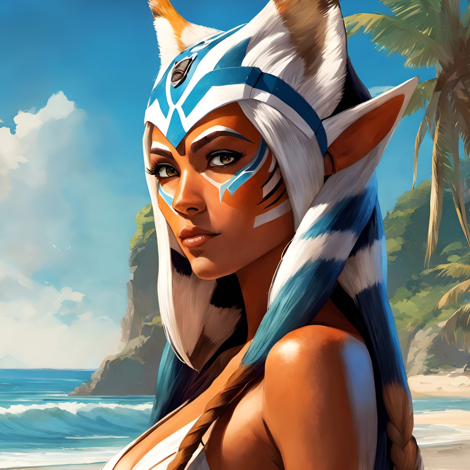 Ahsoka Tano Beach Portrait in a Fun Style