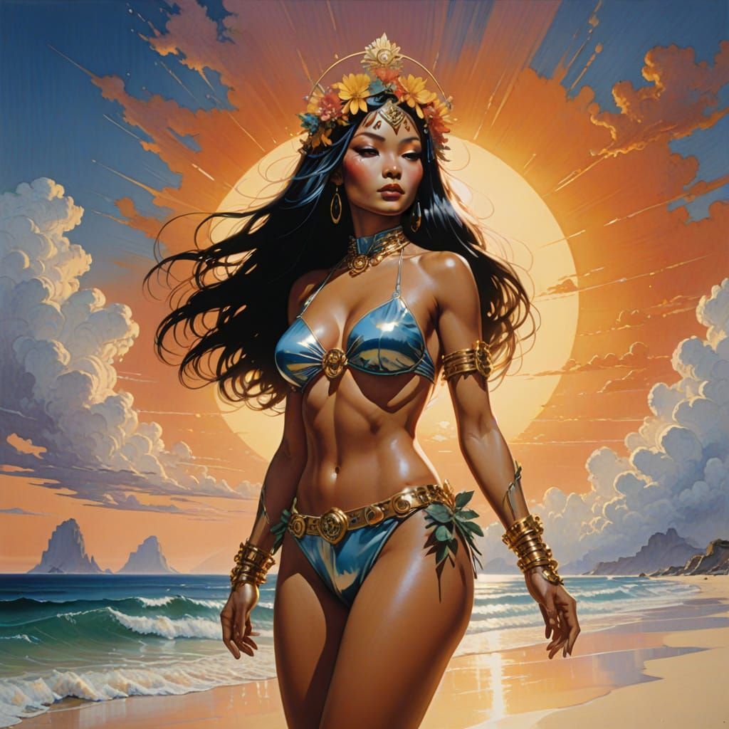 Anime Goddess Basks in Tropical Paradise