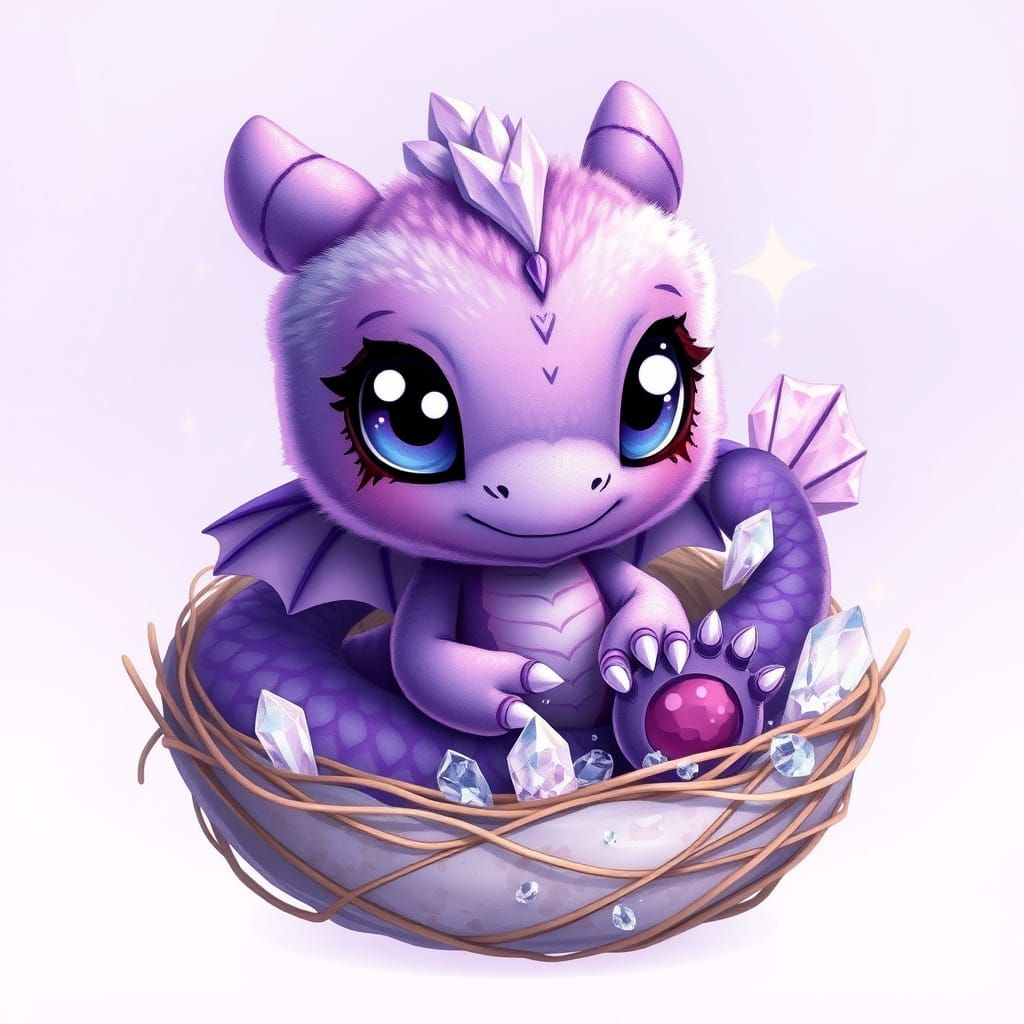 Chibi Purple Dragon in Amethyst Nest: Anime Style