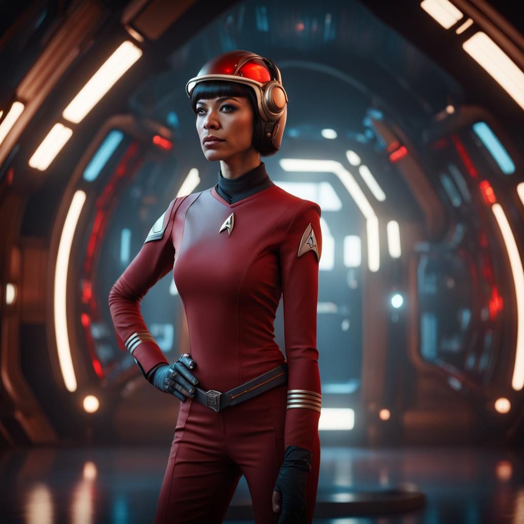 Lieutenant D'Sora in Spock Space Helmet