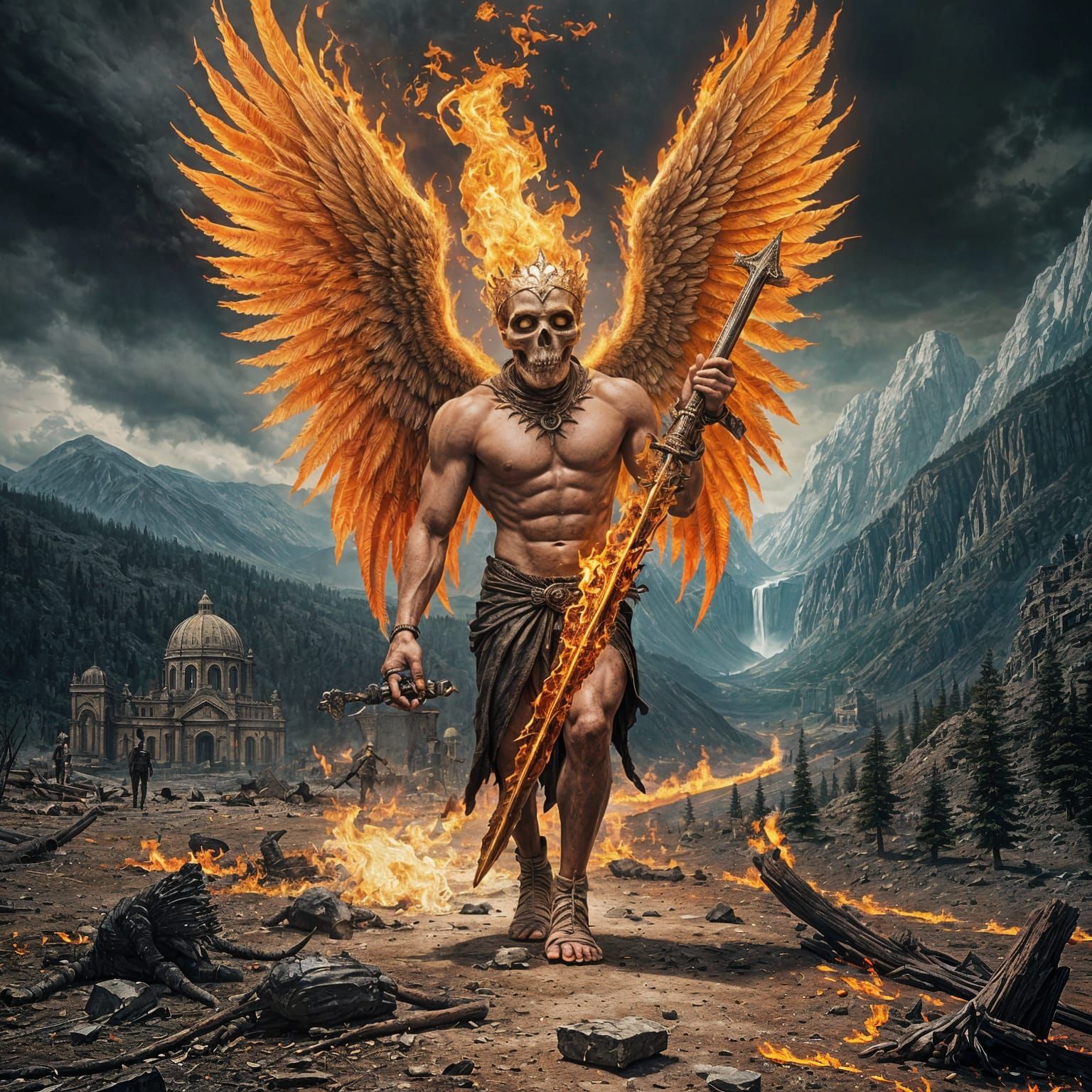 Apocalyptic Angel of Death Strolls Through Scorched Earth