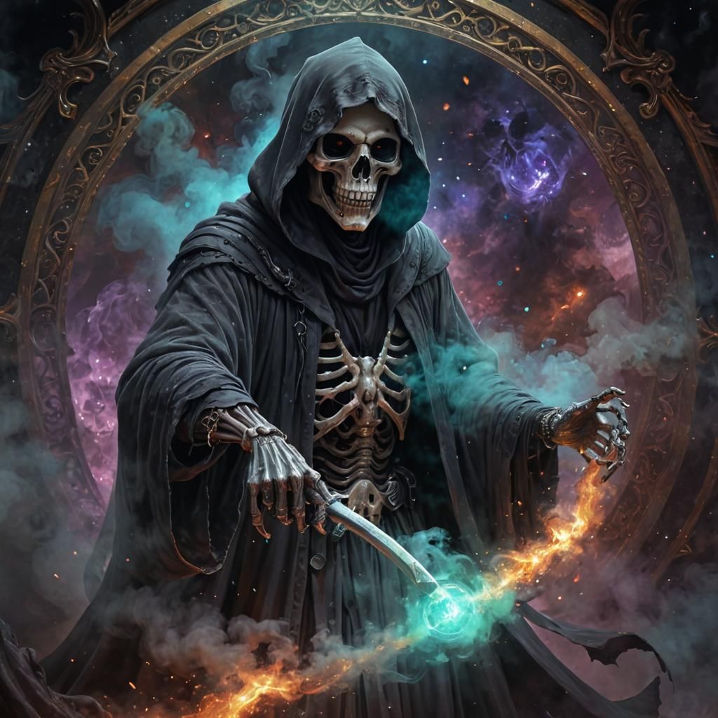 Grim Reaper in Cosmic, Dark Fantasy Artwork