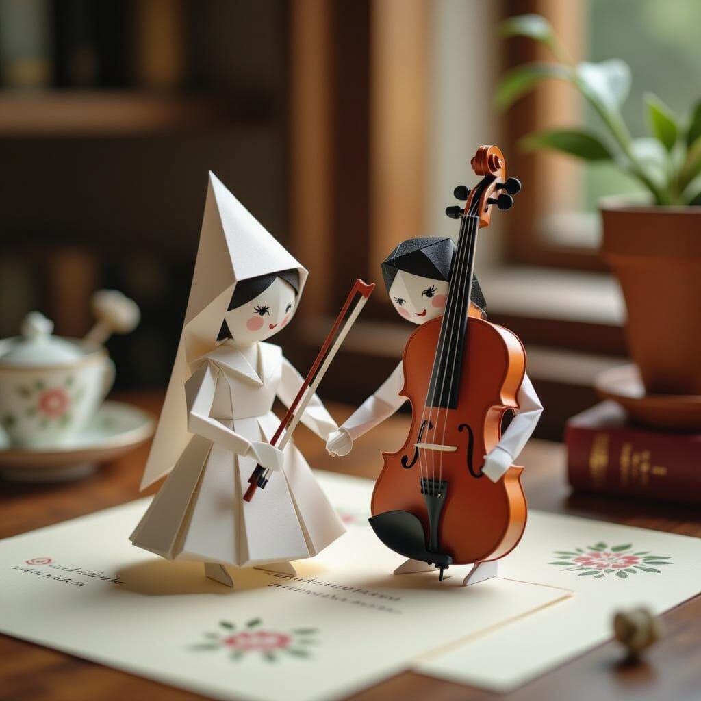Origami Violin and Fiddle Wedding in Papercraft Style