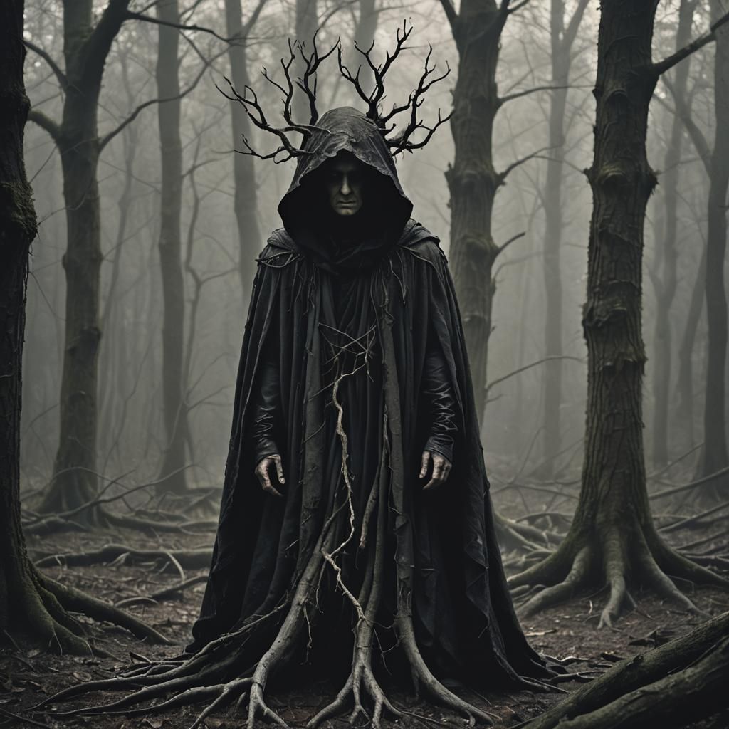Dark Fantasy Figure in Moody Forest