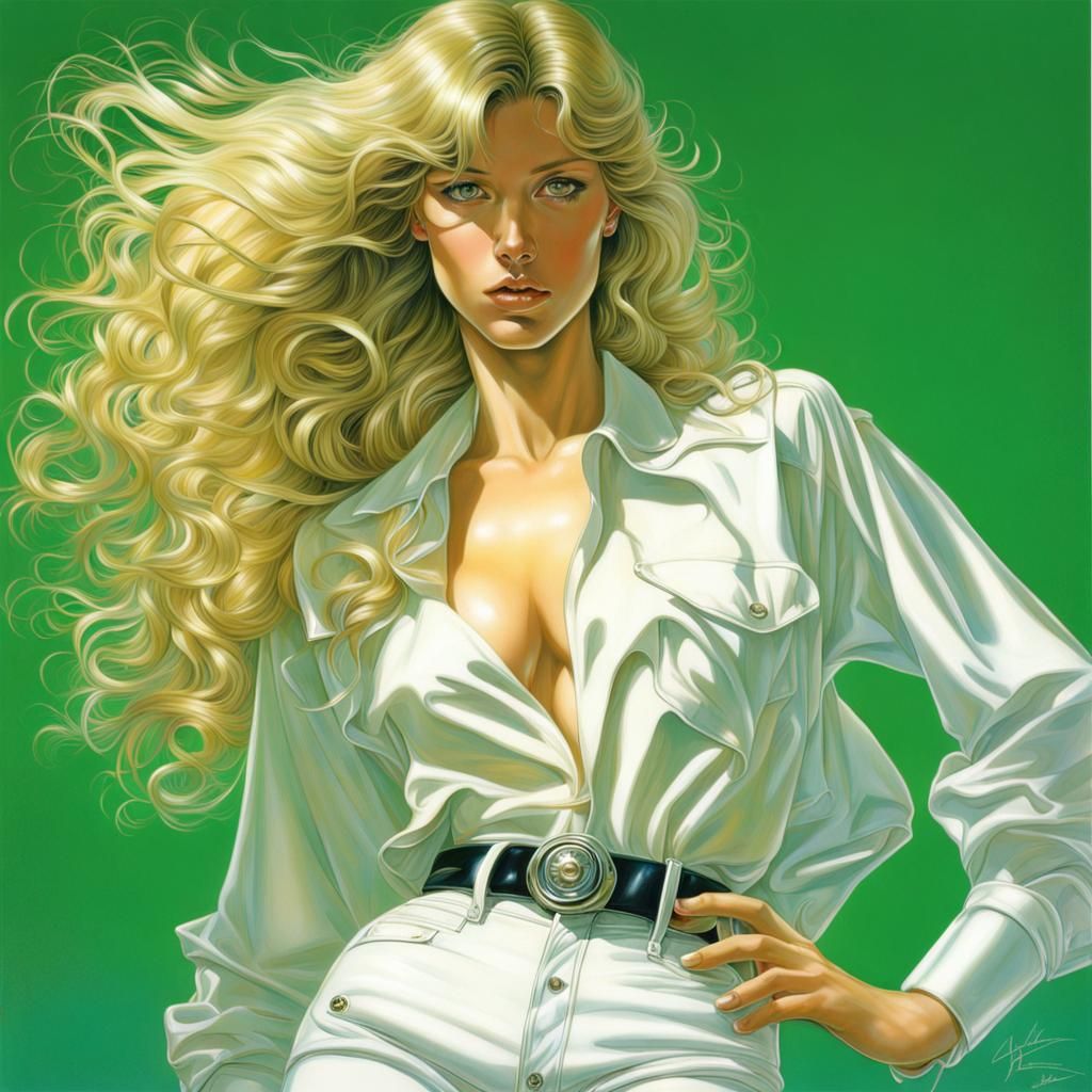 Sorayama-Inspired Illustration of a Blonde Woman