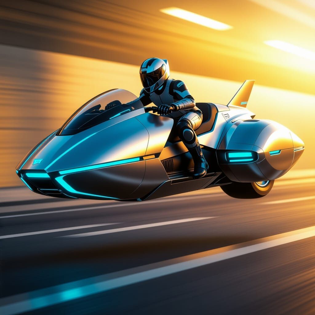 Futuristic Hoverbike in Flight, Cinematic Style