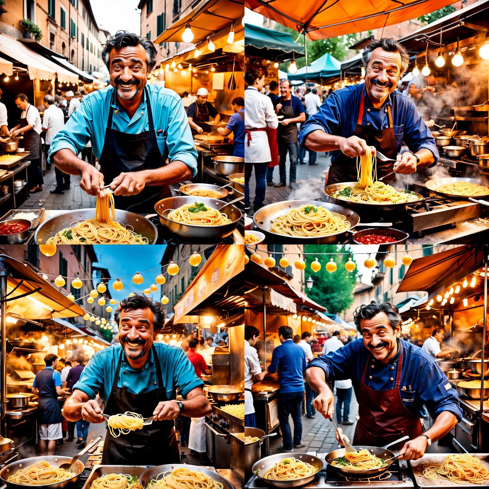 Pixar-Style Italian Chef at Street Food Stall