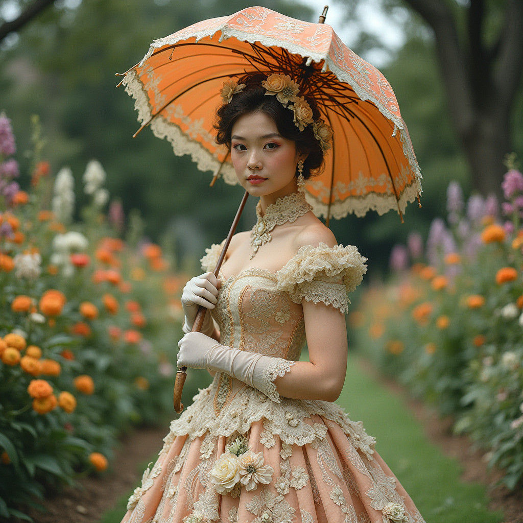 Victorian Woman in Garden, Rackham-esque Illustration