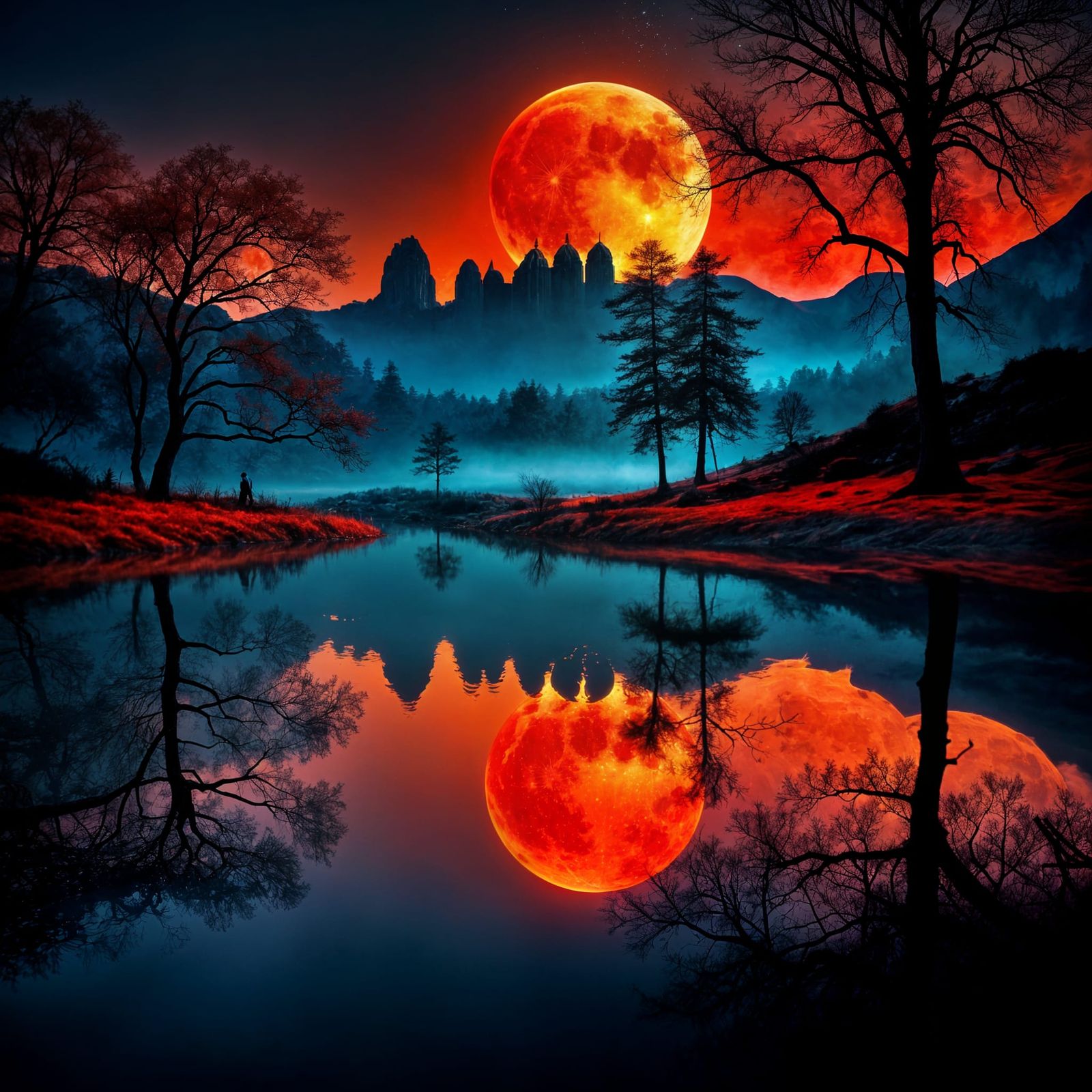 Blood Moon Eclipse in Cinematic Hyperrealism