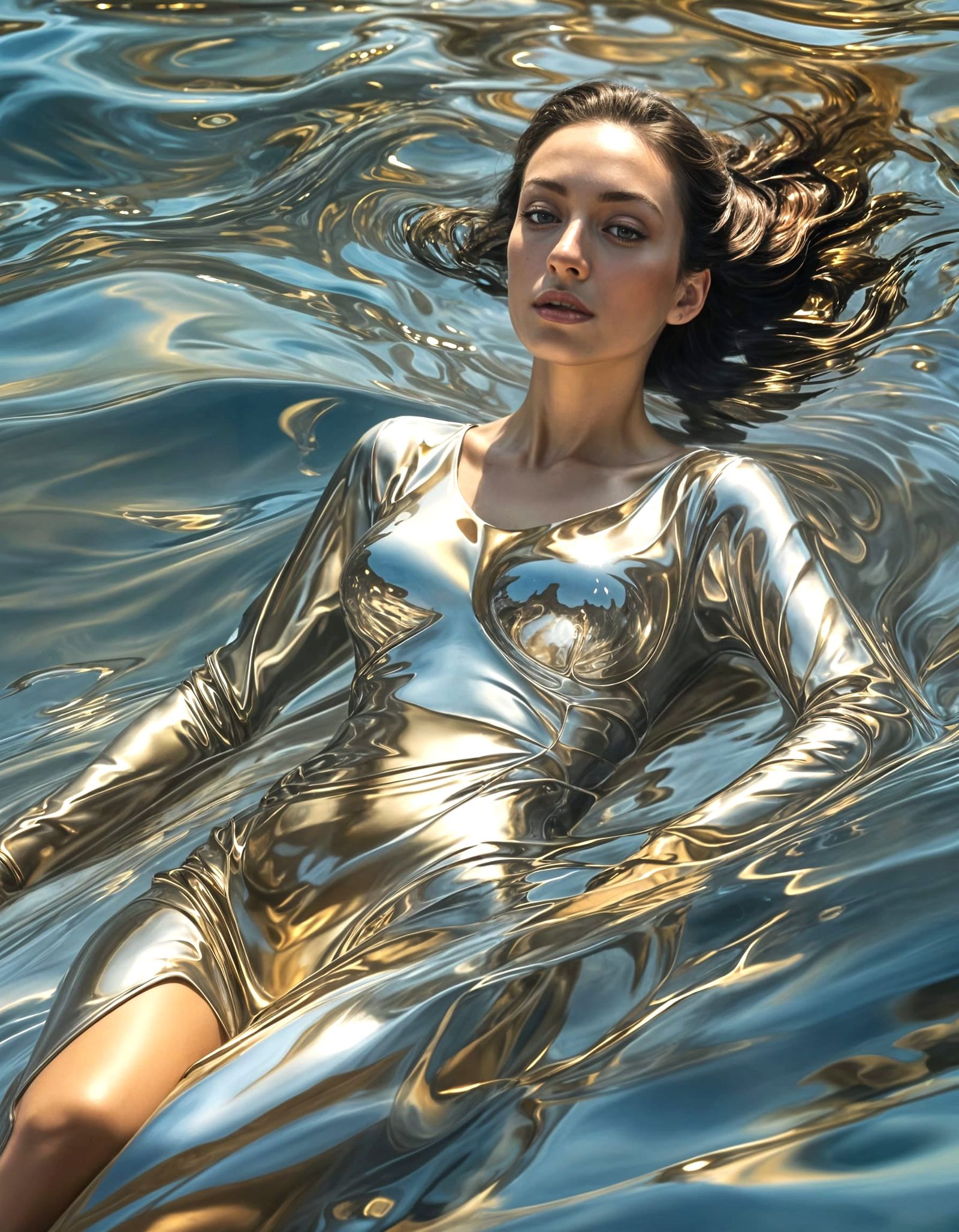 Underwater Portrait Reflecting Silver Rivers, Surreal Oil Pa...