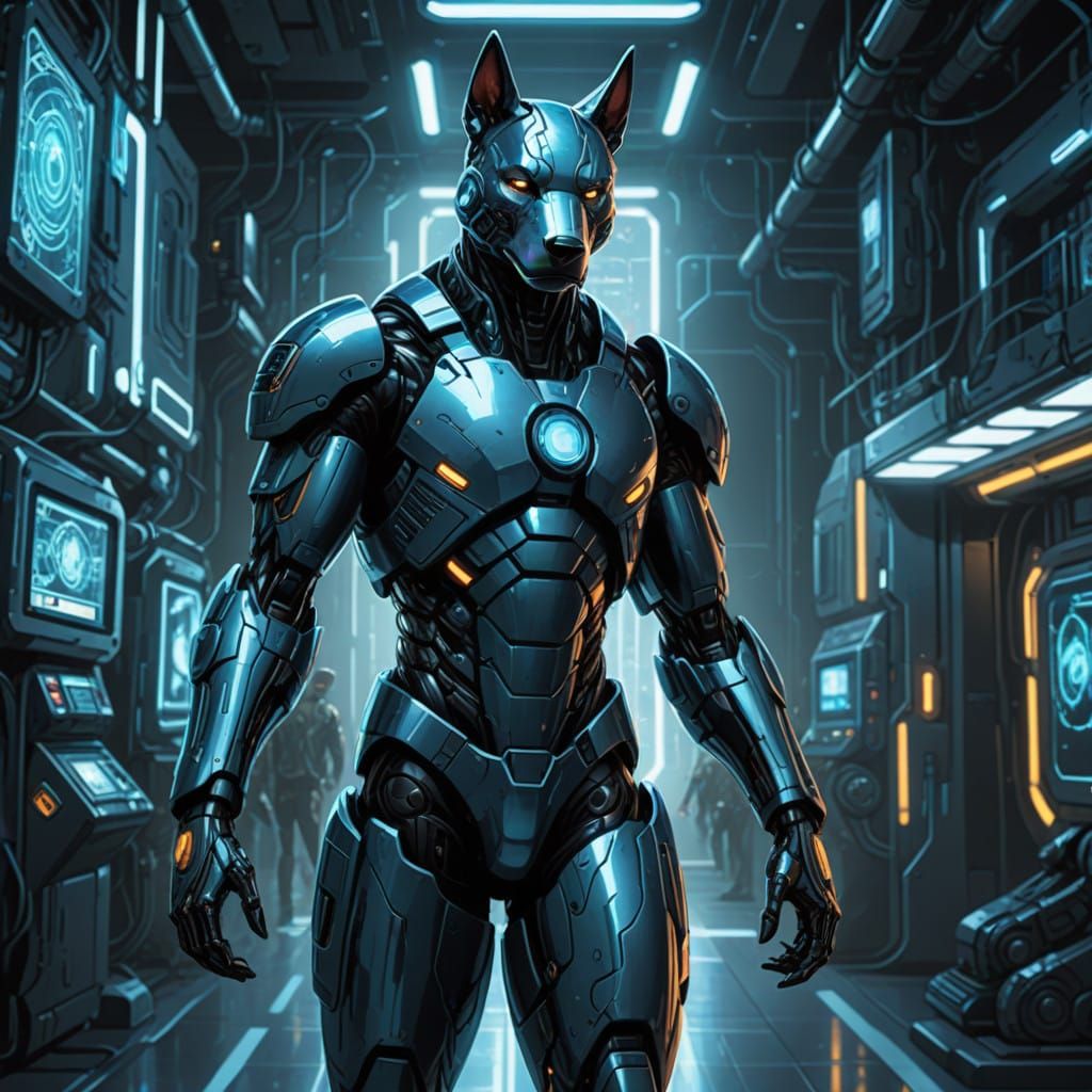 Cybernetic Mech Canine in Futuristic Facility