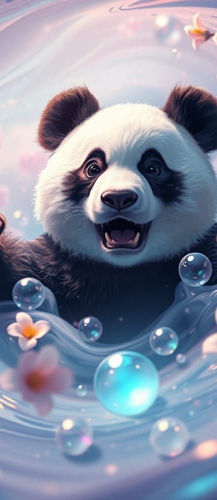 Fantastical Panda in a Vibrant Bubble Tea Scene
