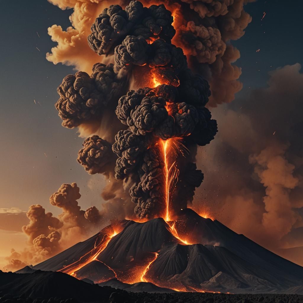 Volcano Eruption at Night in Cinematic Style