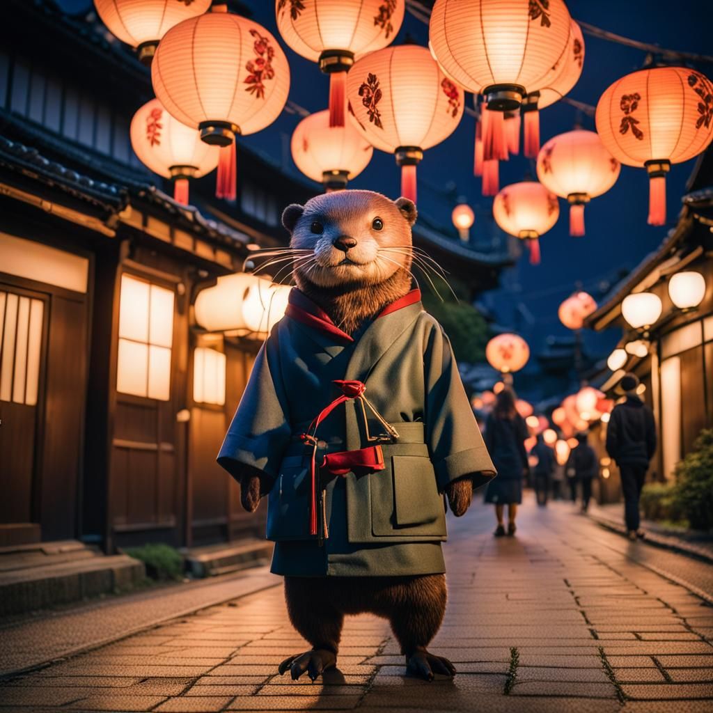 Cozy Otter Student in Kyoto at Magic Hour