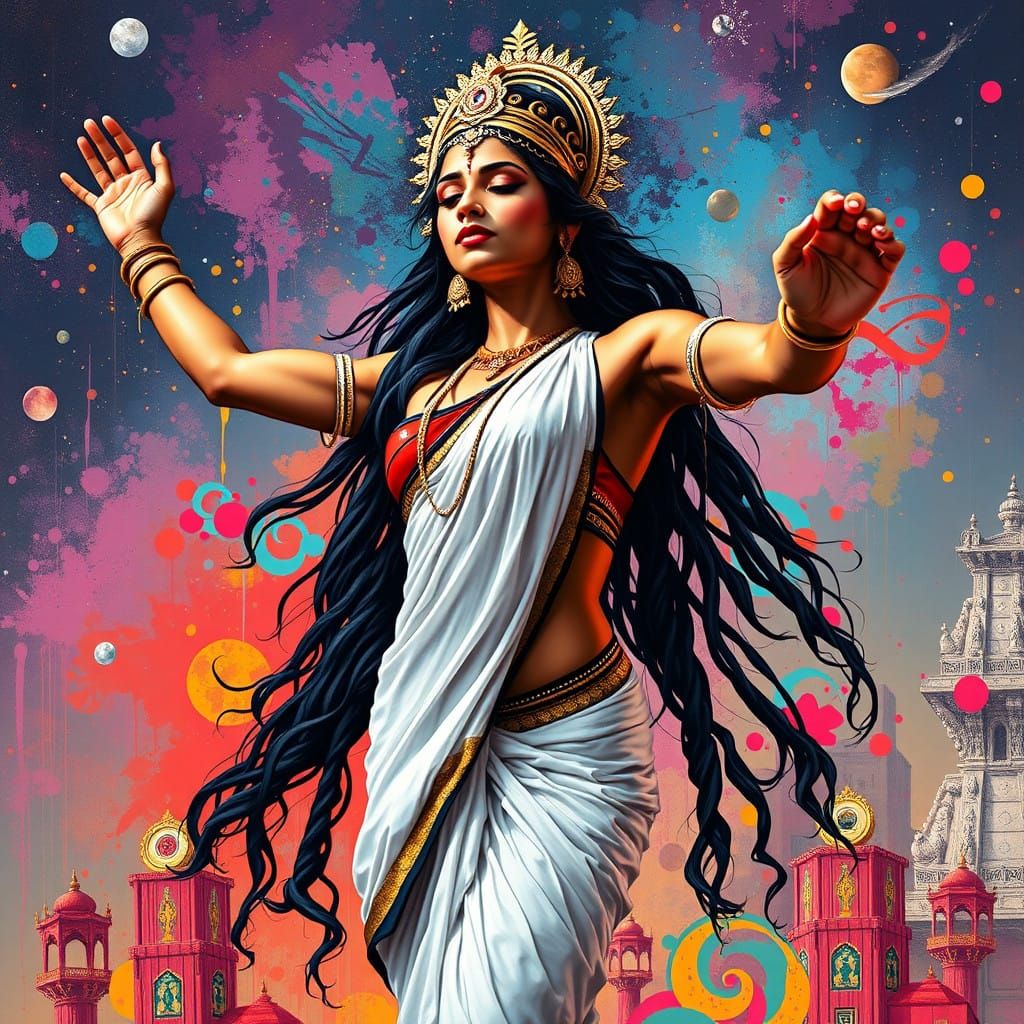 Cosmic Goddess in Vibrant Graffiti Style