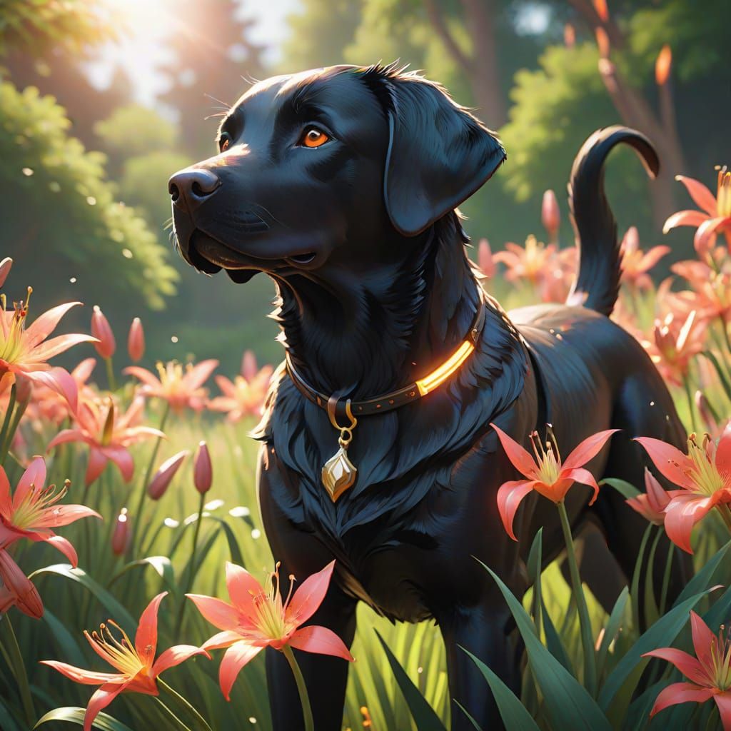 Hybrid Labrador and Lily in Anime Style