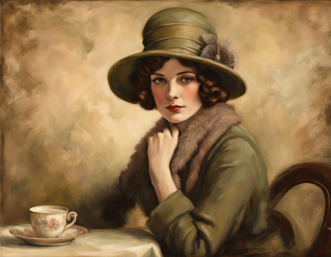 1920s Woman Portrait in Sepia Tones Oil Painting