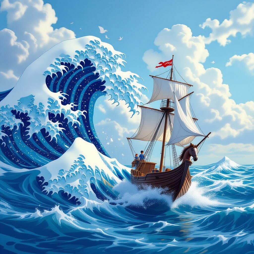 Sailor Sees Horse-Shaped Wave in Surreal Ocean Scene