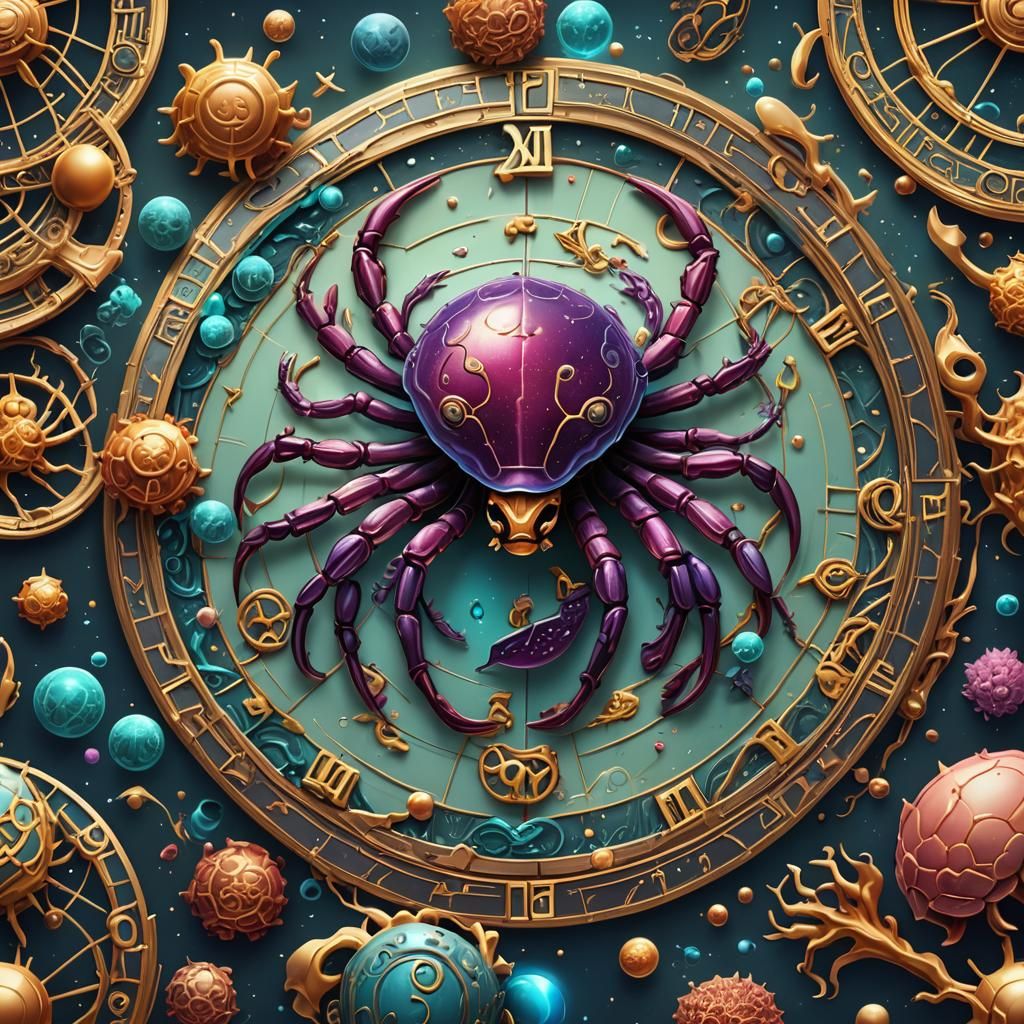 Cancer Zodiac Sign in Detailed Cartoon Style