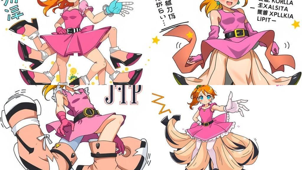 Anime-Style Woman Tap Dancing with Fiery Hair