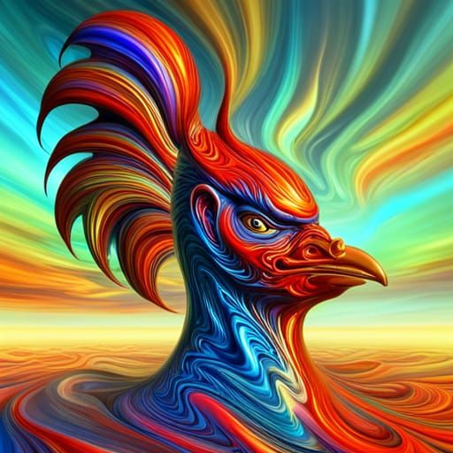 Scary Chicken Humanoid in Psychedelic Liquid Metal