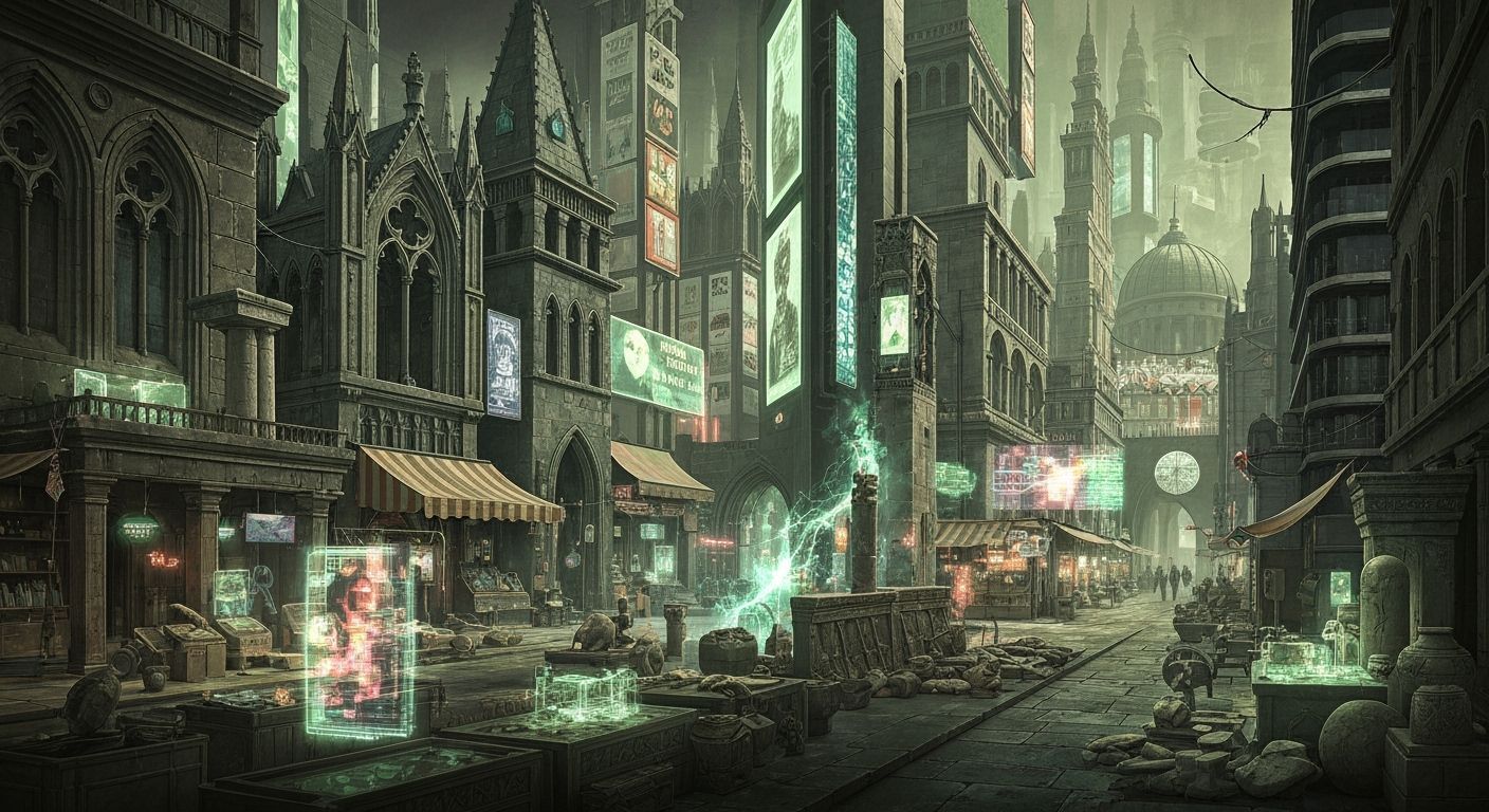 Futuristic Marketplace in Frutiger Metro Aesthetic