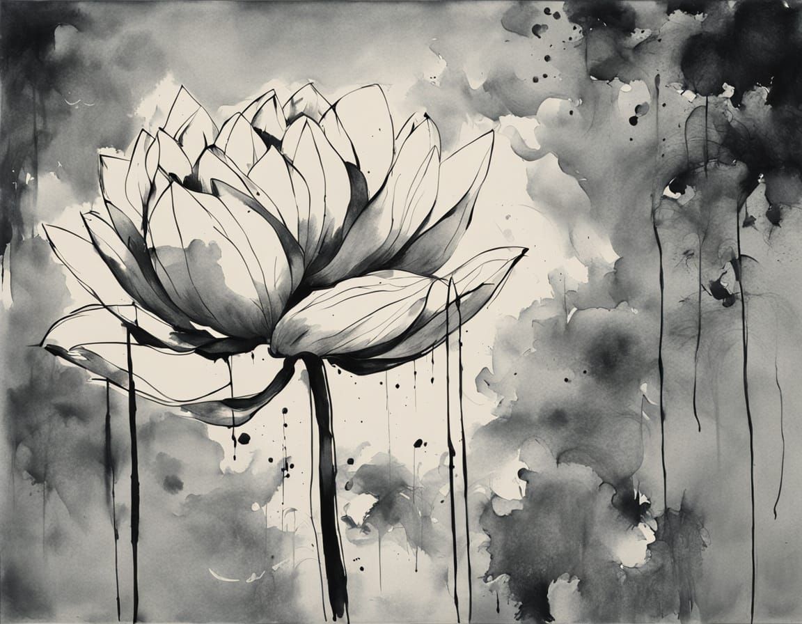 Expressionist Ink Sketch of a Solitary Lotus Flower