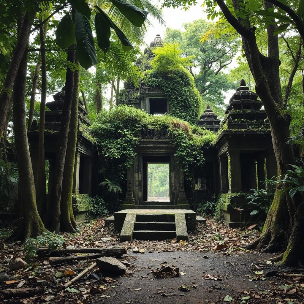 Abandoned Jungle Temple Overgrown with Vines