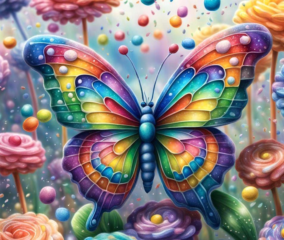Rainbow Butterfly in Candy Art Style