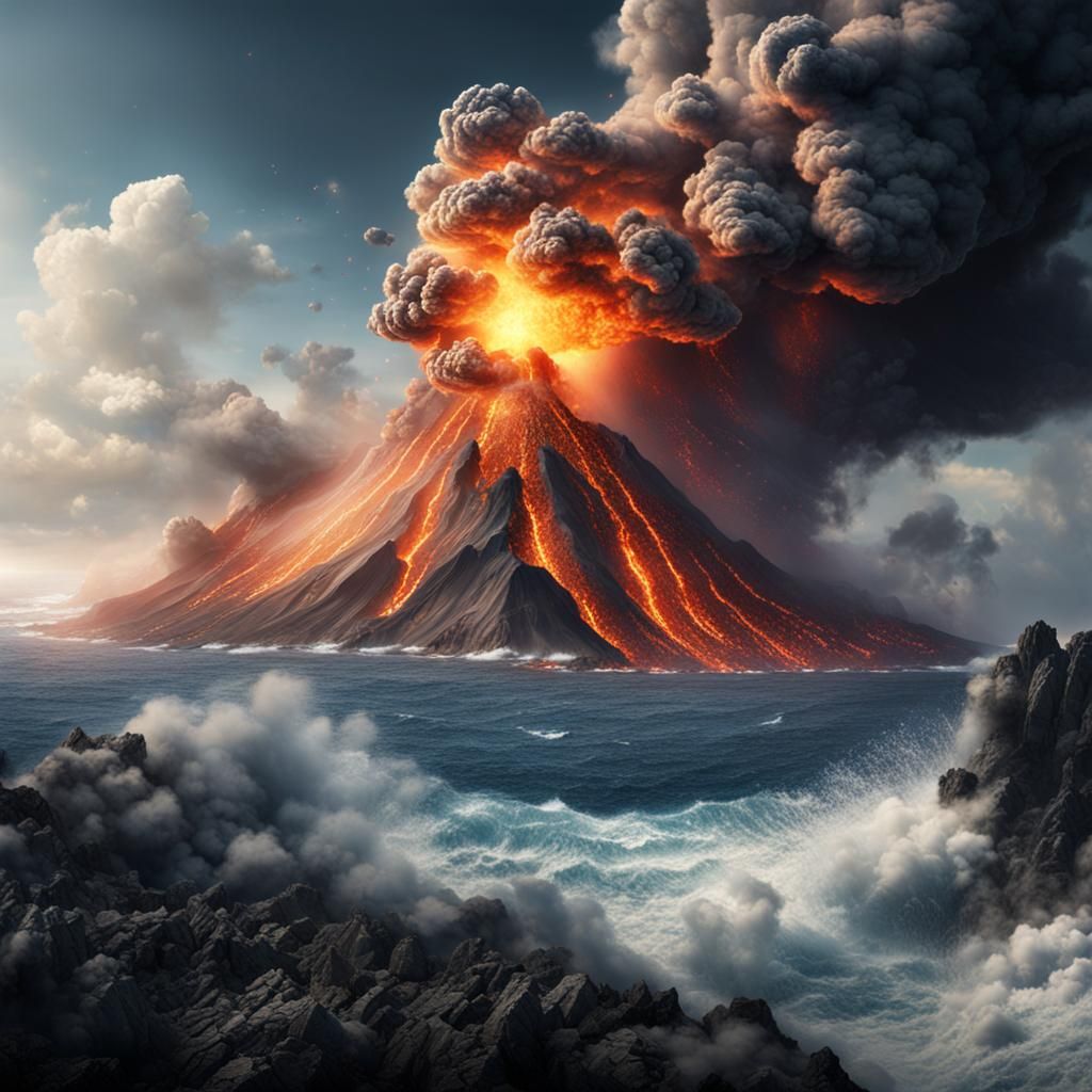 Volcanic Eruption at Sea: Epic Digital Painting