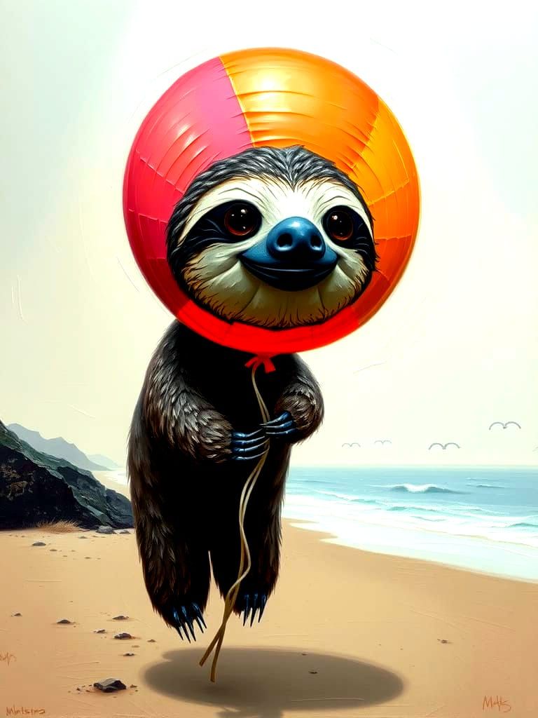 Inflatable Sloth Balloon in Impasto Oil Painting